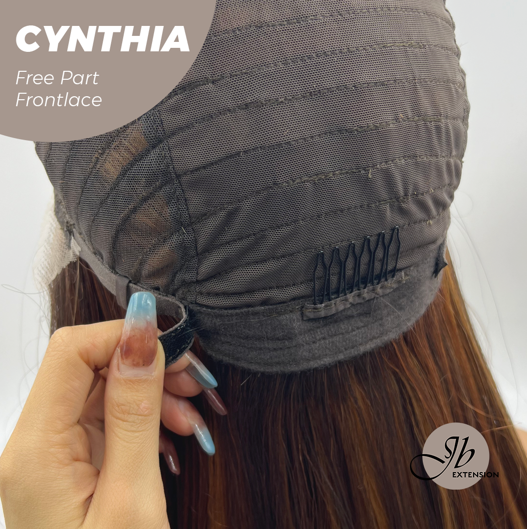 JBEXTENSION 25 Inches Auburn Highlight Pre-Cut Free Part Frontlace Glueless Wig CYNTHIA Alexwigs