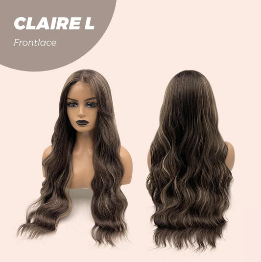 JBEXTENSION 26 Inches Body Wave Brown With Highlight Pre-Cut Frontlace Glueless Wig CLAIRE LACE L Alexwigs