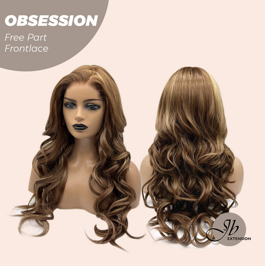 JBEXTENSION 24 Inches Brown With Highlight Wave 13X6 Pre-Cut Free Part Frontlace Glueless Wig OBSESSION Alexwigs