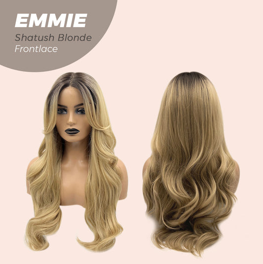 JBEXTENSION 26 Inches Curly Women Shatush Blonde Wig Pre-Cut Frontlace Glueless Wig EMMIE SHATUSH BLONDE Alexwigs