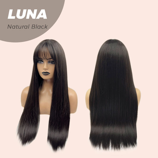 JBEXTENSION 24 Inches Long Straight Nature Black Wig With Bangs LUNA NATURAL BLACK Alexwigs