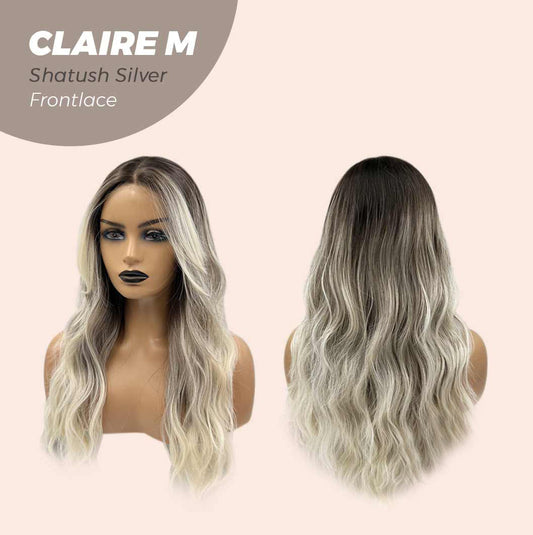 JBEXTENSION 22 Inches Body Wave Shatush Silver Pre-Cut Frontlace Glueless Wig CLAIRE M SILVER Alexwigs