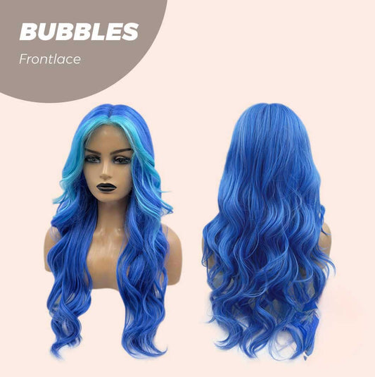 JBEXTENSION 24 Inches Mix Blue Body Wave Pre-Cut Frontlace Glueless Wig BUBBLES Alexwigs