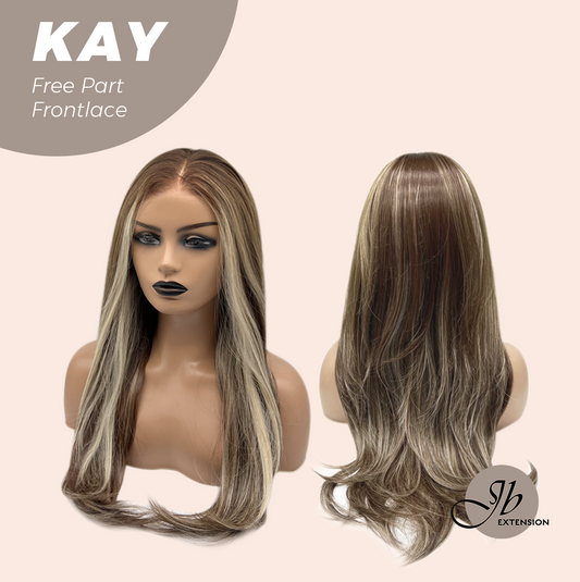 JBEXTENSION 24 Inches Brown With Highlight Curly Pre-Cut Free Part Frontlace Glueless Wig KAY FREE PART Alexwigs