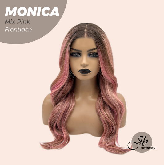 JBEXTENSION 26 Inches Curly Mix Pink Pre-Cut Frontlace Glueless Wig MONICA MIX PINK Alexwigs