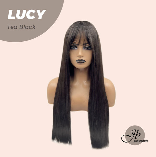 JBEXTENSION 24 Inches Tea Black Darkest Brown Wig With Bangs LUCY TEA BLACK Alexwigs