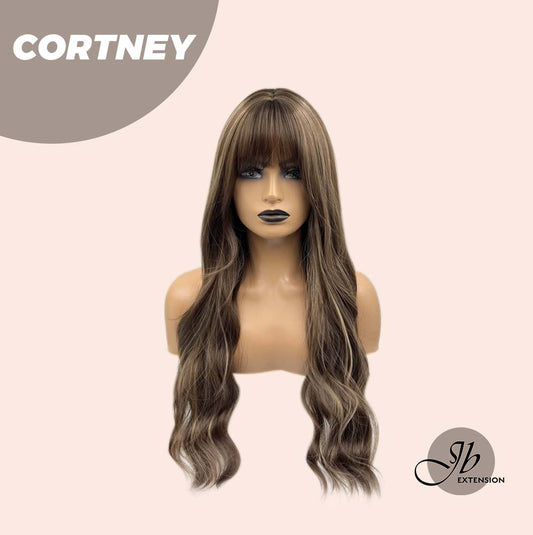 JBEXTENSION 26 Inches Brown With Highlight Wave Wig With Bangs CORTNEY Alexwigs