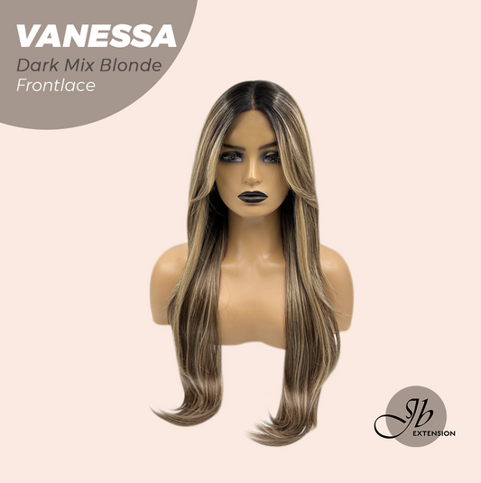 JBEXTENSION 26 Inches Curly Dark Mix Blonde Pre-Cut Frontlace Wig VANESSA DARK MIX BLONDE Alexwigs