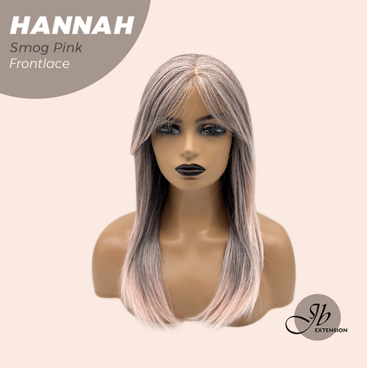 JBEXTENSION 20 Inches Smog Pink Pre-Cut Frontlace Glueless Wig with Bangs HANNAH SMOG PINK Alexwigs