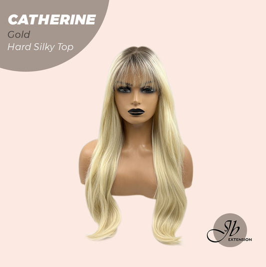 JBEXTENSION 25 Inches Scalpiana Gold 3.5X4 Hard Silky Top Natural Scalp Effect Wig With Bangs CATHERINE GOLD Alexwigs