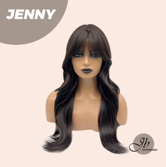 JBEXTENSION 25 Inches Midnight Brown( Black/Brown) Curly Wig with Bangs JENNY Alexwigs