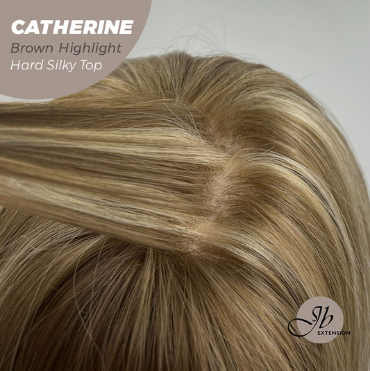 JBEXTENSION 25 Inches Scalpiana Brown With Highlight 3.5X4 Hard Silky Top Natural Scalp Effect Wig With Bangs CATHERINE BROWN HIGHLIGHT Alexwigs