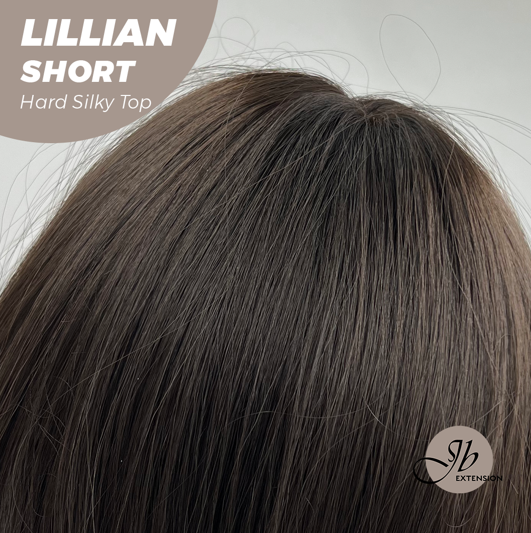 JBEXTENSION 22 Inches Scalpiana Tea Black Darkest Brown Curly 3.5X4 Hard Silky Top Natural Scalp Effect Wig LILLIAN SILKY TOP SHORT Alexwigs