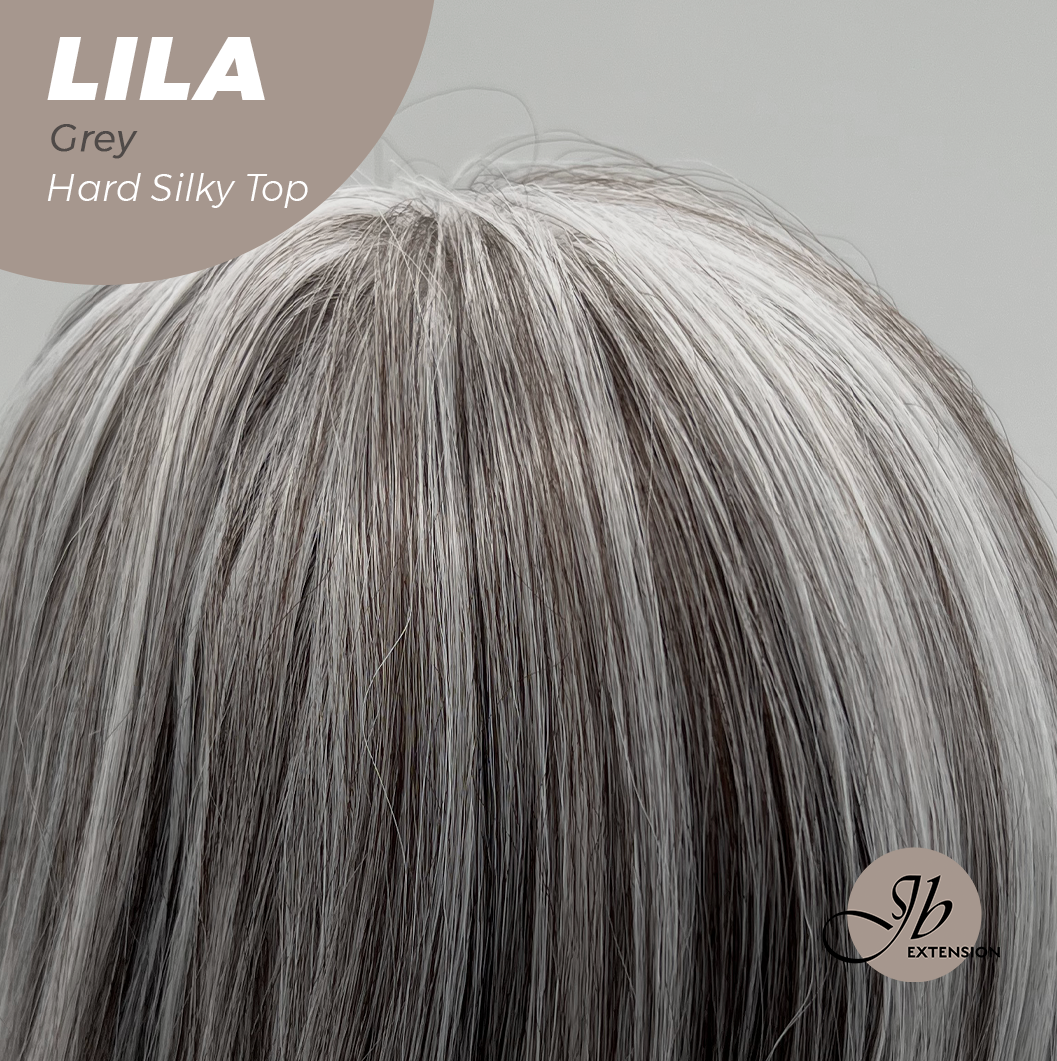 JBEXTENSION 20 Inches Scalpiana Grey Wolf Cut 3.5X4 Hard Silky Top Natural Scalp Effect Wig With Bangs LILA GREY Alexwigs