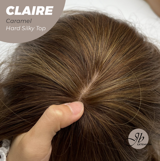 JBEXTENSION 22 Inches Scalpiana Caramel 3.5X4 Hard Silky Top Natural Scalp Effect Women Wig With Bangs CLAIRE SILKY TOP CARAMEL Alexwigs