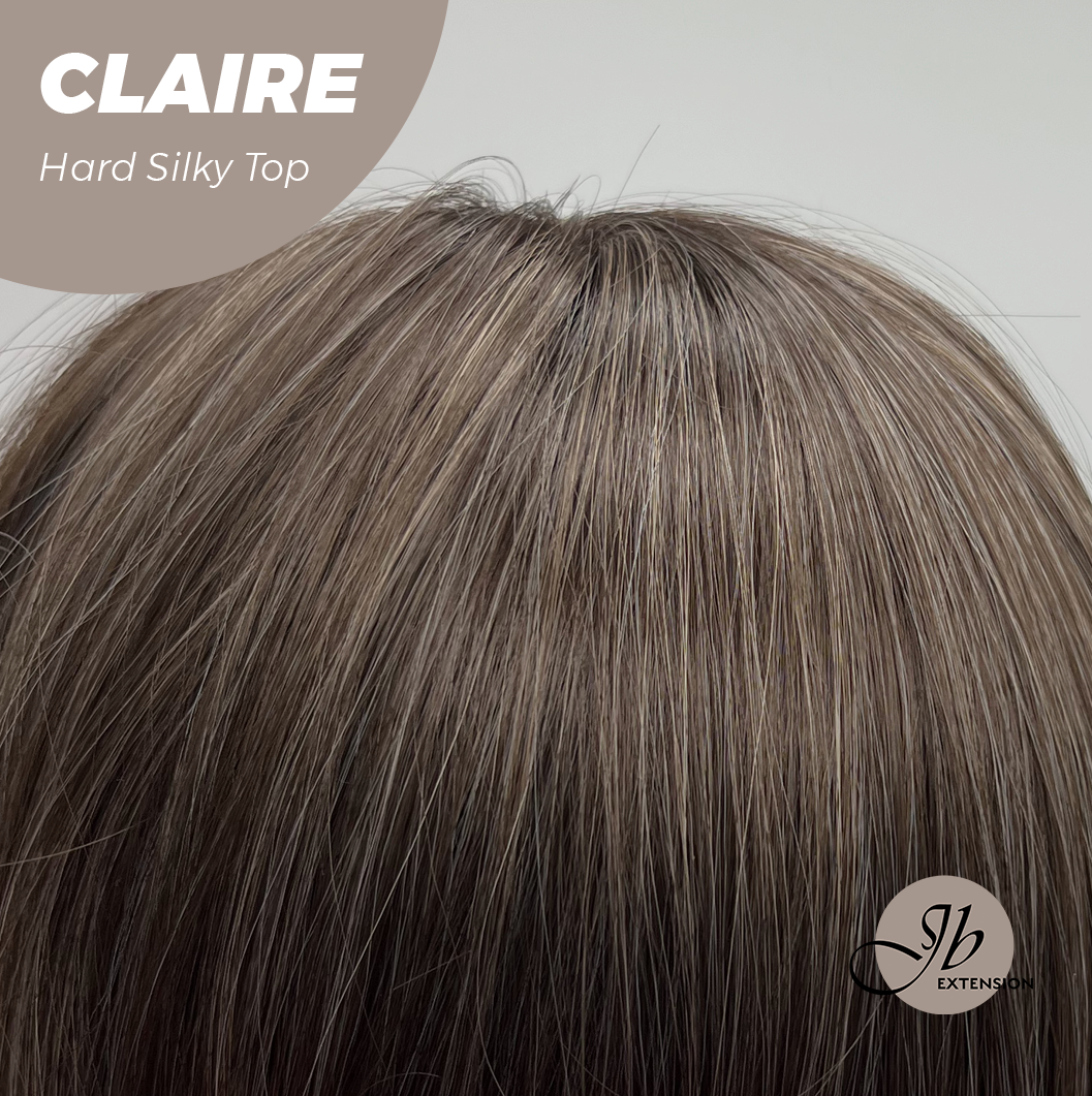 JBEXTENSION 22 Inches Scalpiana Brown With Highlight 3.5X4 Hard Silky Top Natural Scalp Effect Women Wig With Bangs CLAIRE SILKY TOP Alexwigs