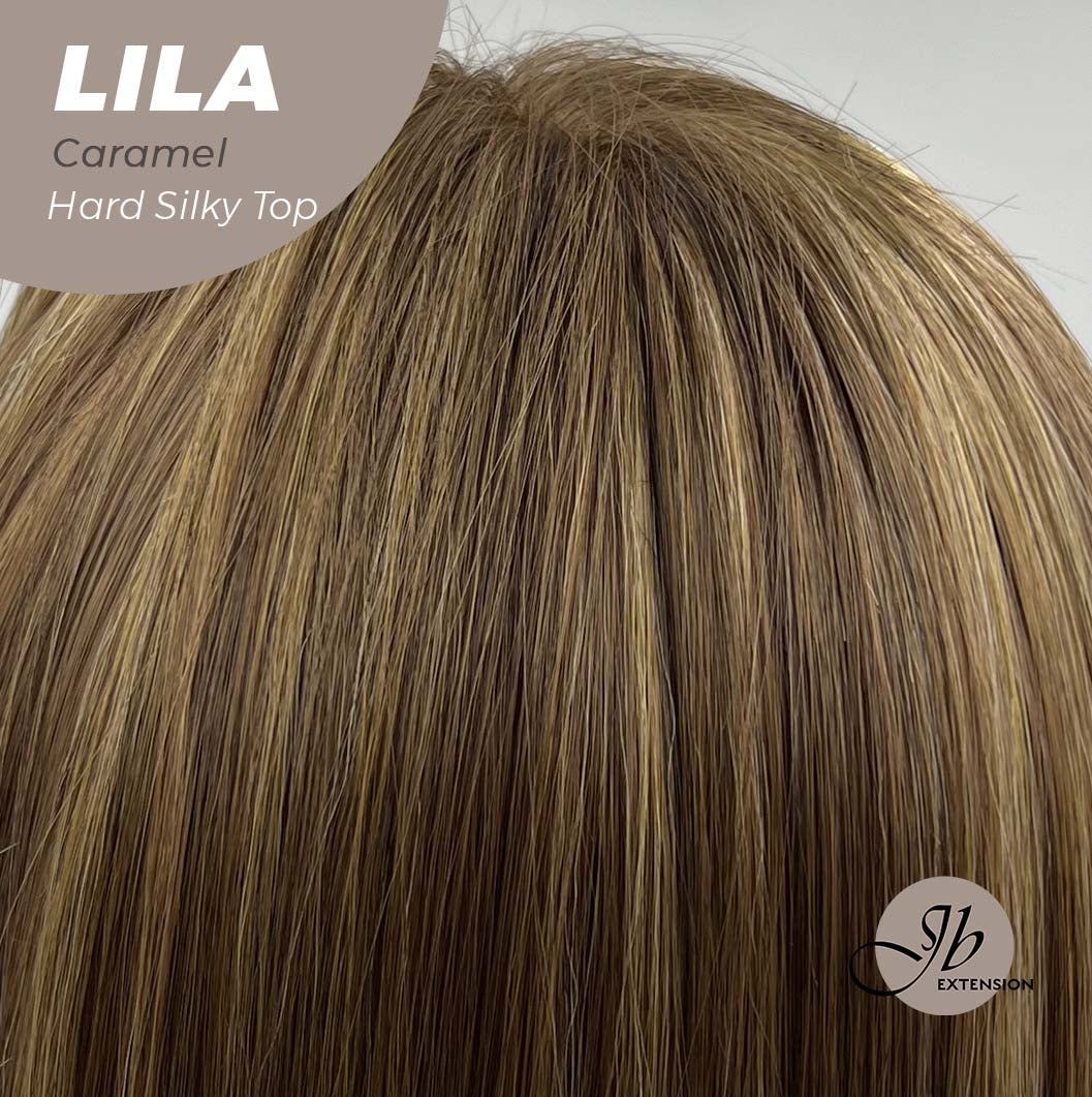 JBEXTENSION 20 Inches Scalpiana Brown with Highlight Wolf Cut 3.5X4 Hard Silky Top Natural Scalp Effect Wig With Bangs LILA CARAMEL Alexwigs