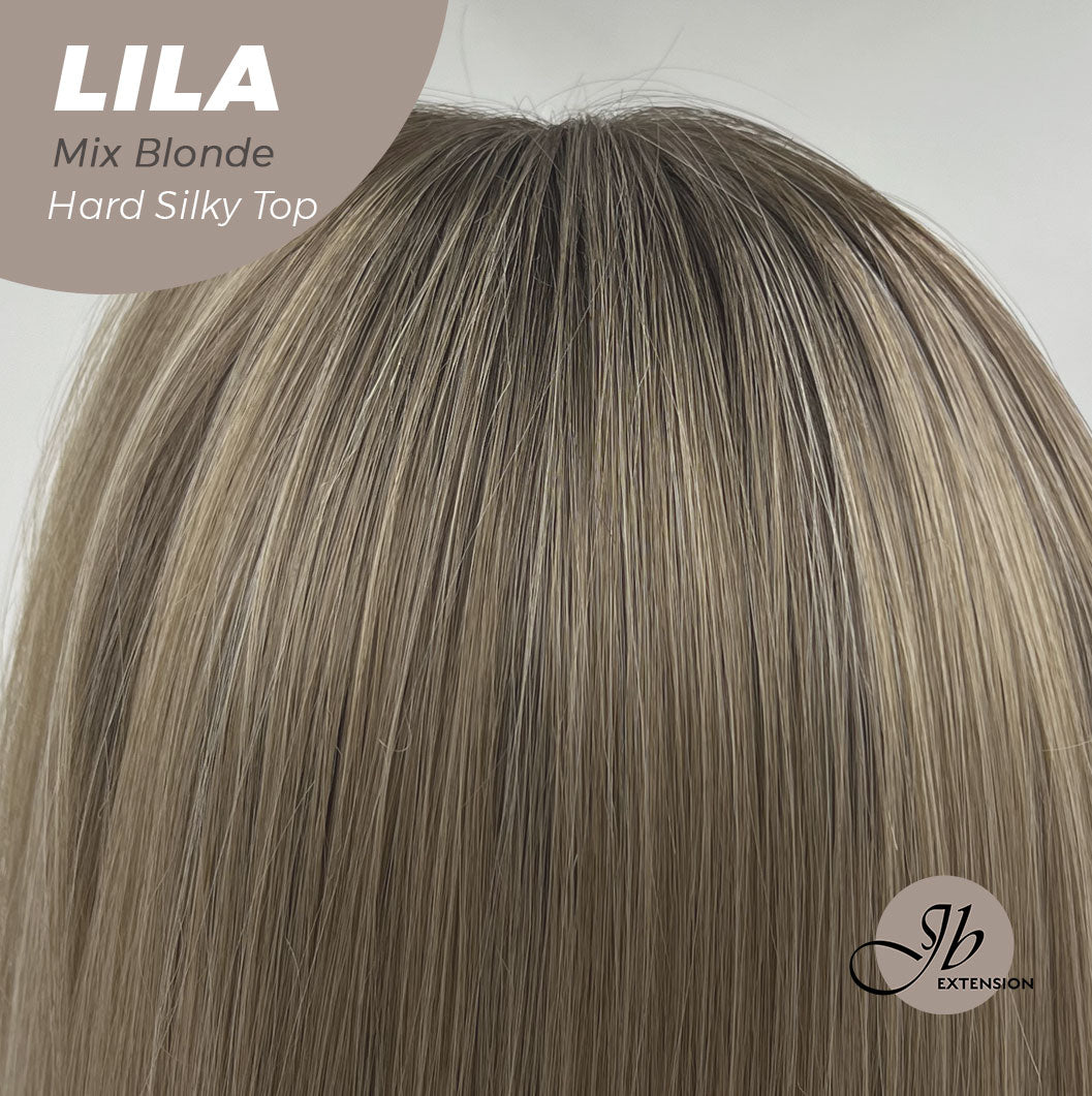 JBEXTENSION 20 Inches Scalpiana Blonde with Dark Root Wolf Cut 3.5X4 Hard Silky Top Natural Scalp Effect Wig With Bangs LILA MIX BLONDE Alexwigs