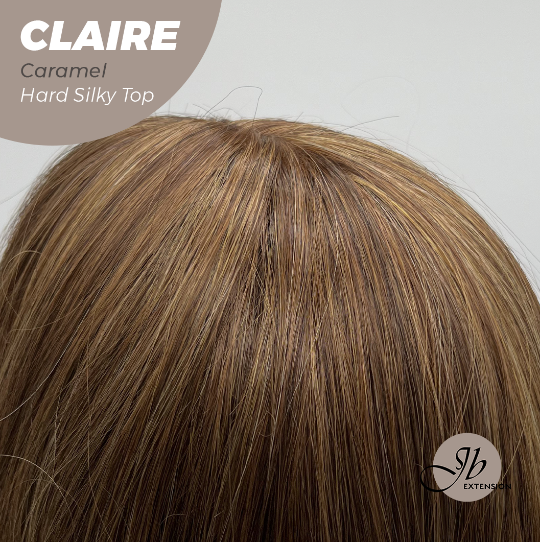 JBEXTENSION 22 Inches Scalpiana Caramel 3.5X4 Hard Silky Top Natural Scalp Effect Women Wig With Bangs CLAIRE SILKY TOP CARAMEL Alexwigs