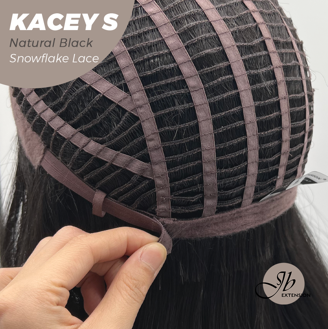 JBEXTENSION 20 Inches Natural Black Pre-Cut Snowflake Lace Frontlace Glueless Wig KACEY S NATURAL BLACK【PERMATEASE】【BENDY EAR TABS】- M/L Alexwigs