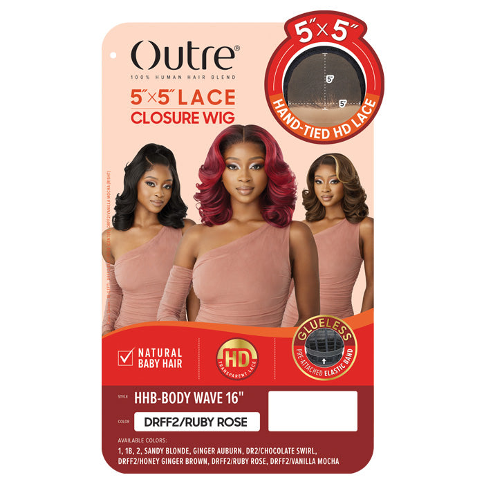 Outre Glueless Human Hair Blend 5X5 HD LACE CLOSURE WIG - HHB - BODY WAVE 16" Alexwigs