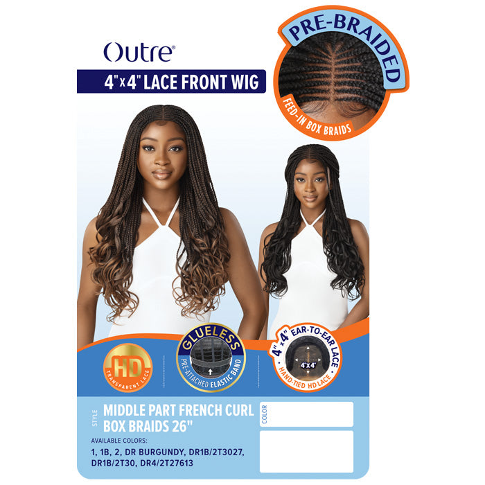 Outre Glueless Pre-Braided 4X4 HD Lace Front Wig - MIDDLE PART FRENCH CURL BOX BRAIDS 26" Alexwigs