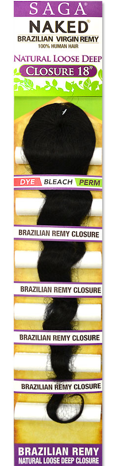 Saga Naked Brazilian Virgin Remy 100% Human Hair NATURAL LOOSE DEEP CLOSURE 14" & 18" Alexwigs