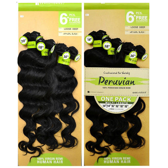 Sensationnel Bare & Natural Peruvian 100% Virgin Remi Weave - LOOSE DEEP 6 PCS + FREE CLOSURE Alexwigs