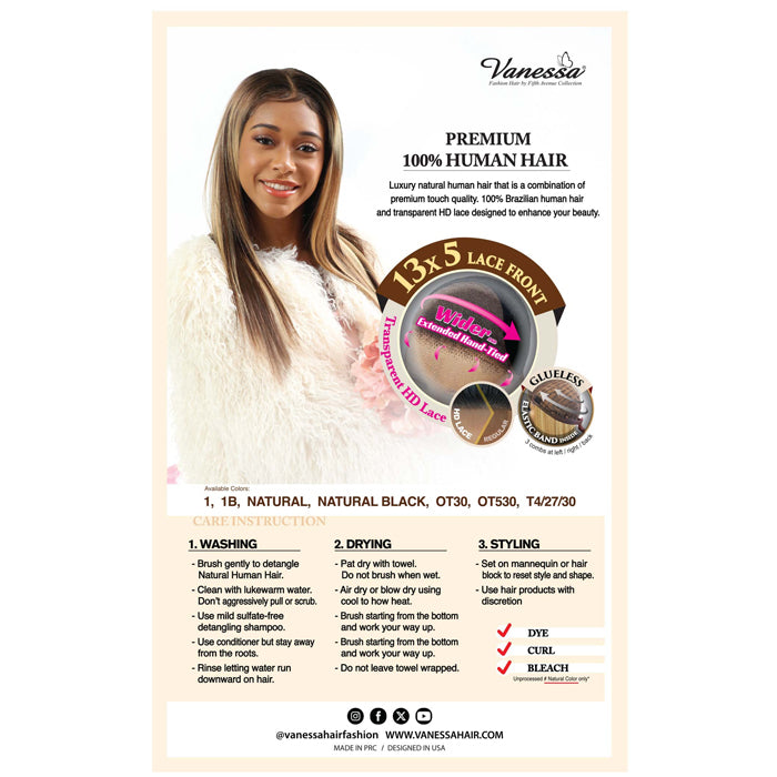 Vanessa Premium Brazilian Human Hair Glueless 13x5 HD Lace Front Wig - STR 20 Alexwigs