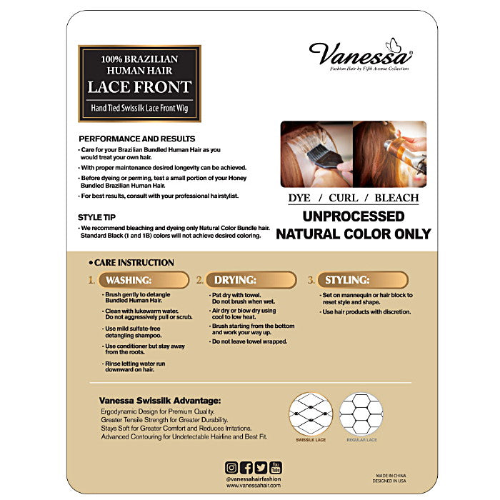 Vanessa 100% Brazilian Human Hair Swiss Lace Front Wig TJH CAMBRIA Alexwigs