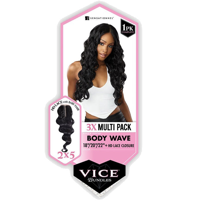 Sensationnel Vice Bundles 3x Multi Pack Weave + HD Lace Closure - BODY WAVE Alexwigs