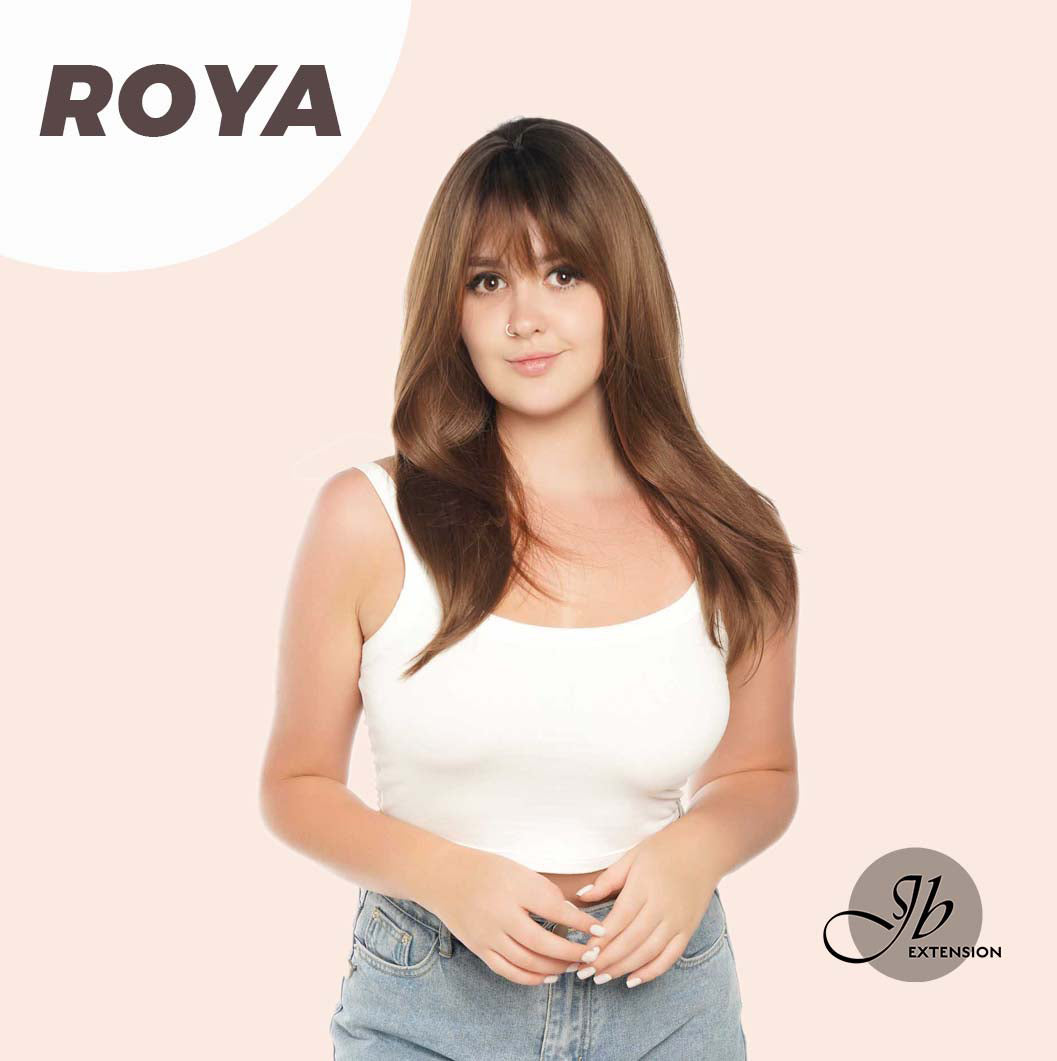 JBEXTENSION 22 Inches Brown With Dark Root With Bangs Wig ROYA Alexwigs