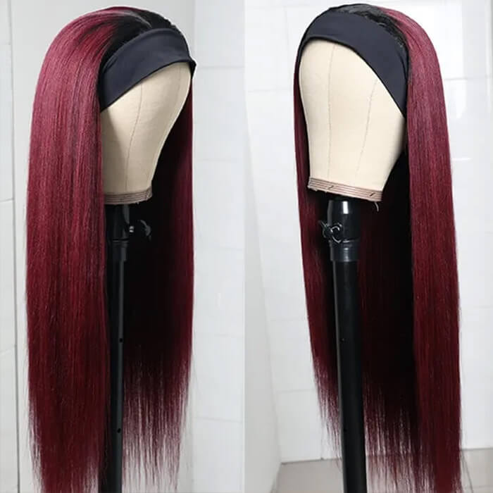 #99J Sugar Plum Color Headband Wig 100% Human Hair With Black Root | Throw On & Go Alexwigs