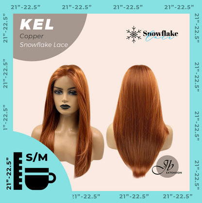 JBEXTENSION 22 Inches Copper Pre-Cut Snowflake Lace Frontlace Glueless Wig KEL COPPER【PERMATEASE】【BENDY EAR TABS】- S/M Alexwigs