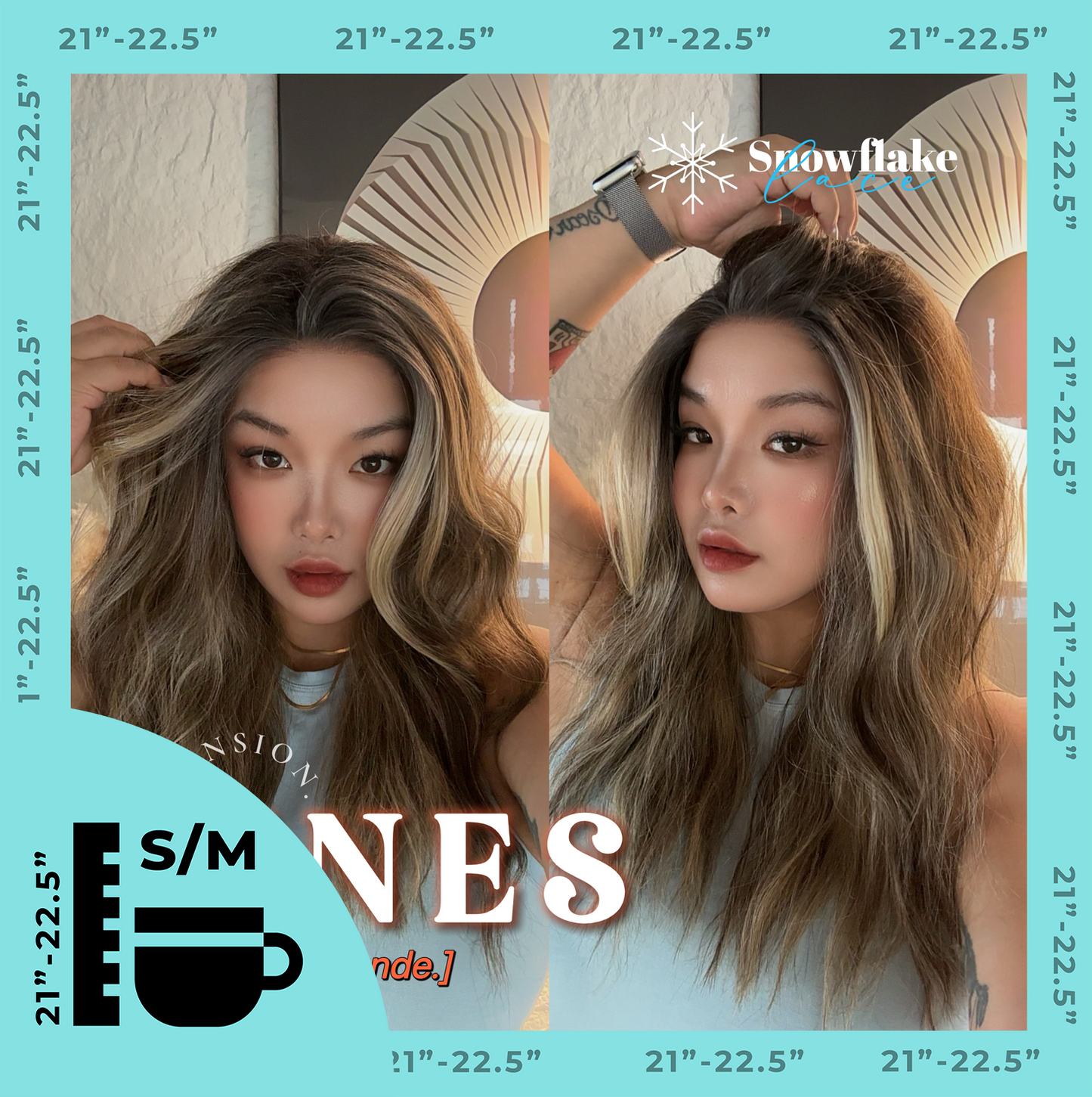 JBEXTENSION 22 Inches Mix Blonde Pre-Cut Snowflake Lace Frontlace Glueless Wig INéS SNOWFLAKE【PERMATEASE】【BENDY EAR TABS】- S/M Alexwigs