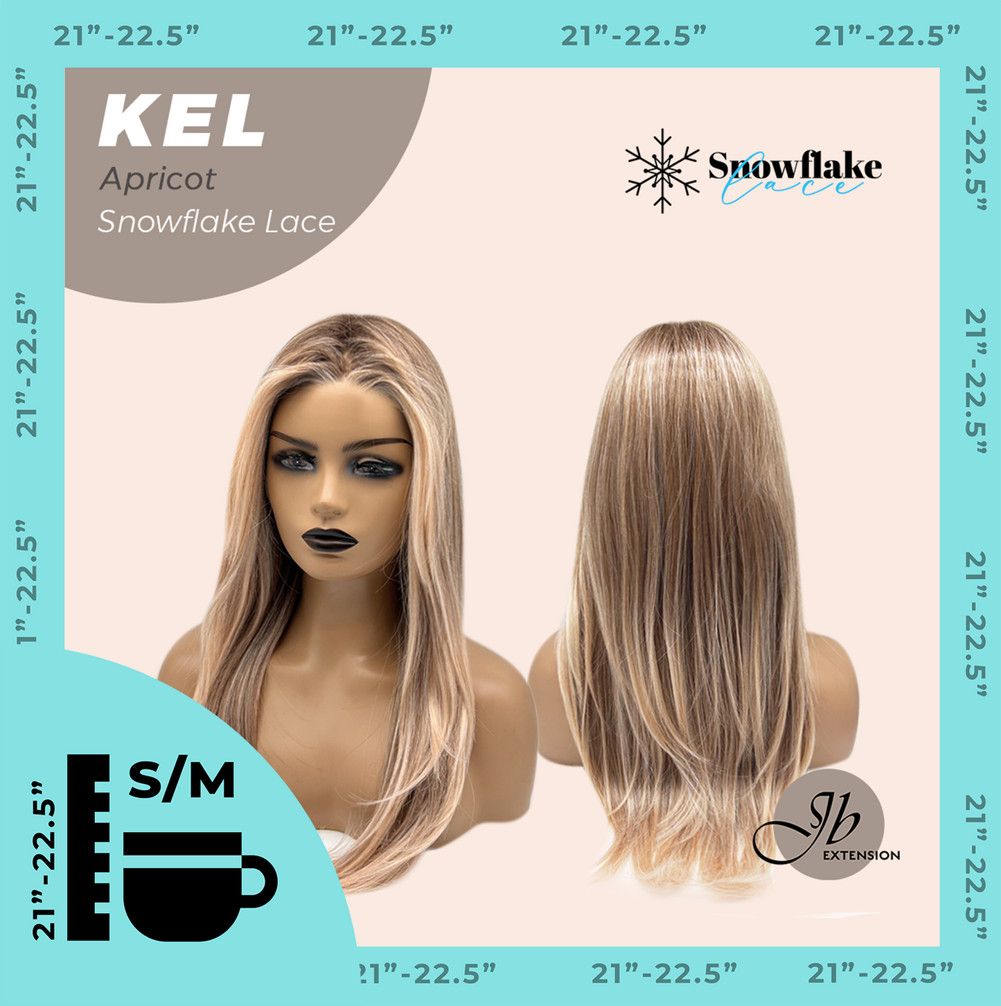 JBEXTENSION 22 Inches Apricot Pre-Cut Snowflake Lace Frontlace Glueless Wig KEL APRICOT【PERMATEASE】【BENDY EAR TABS】- S/M Alexwigs