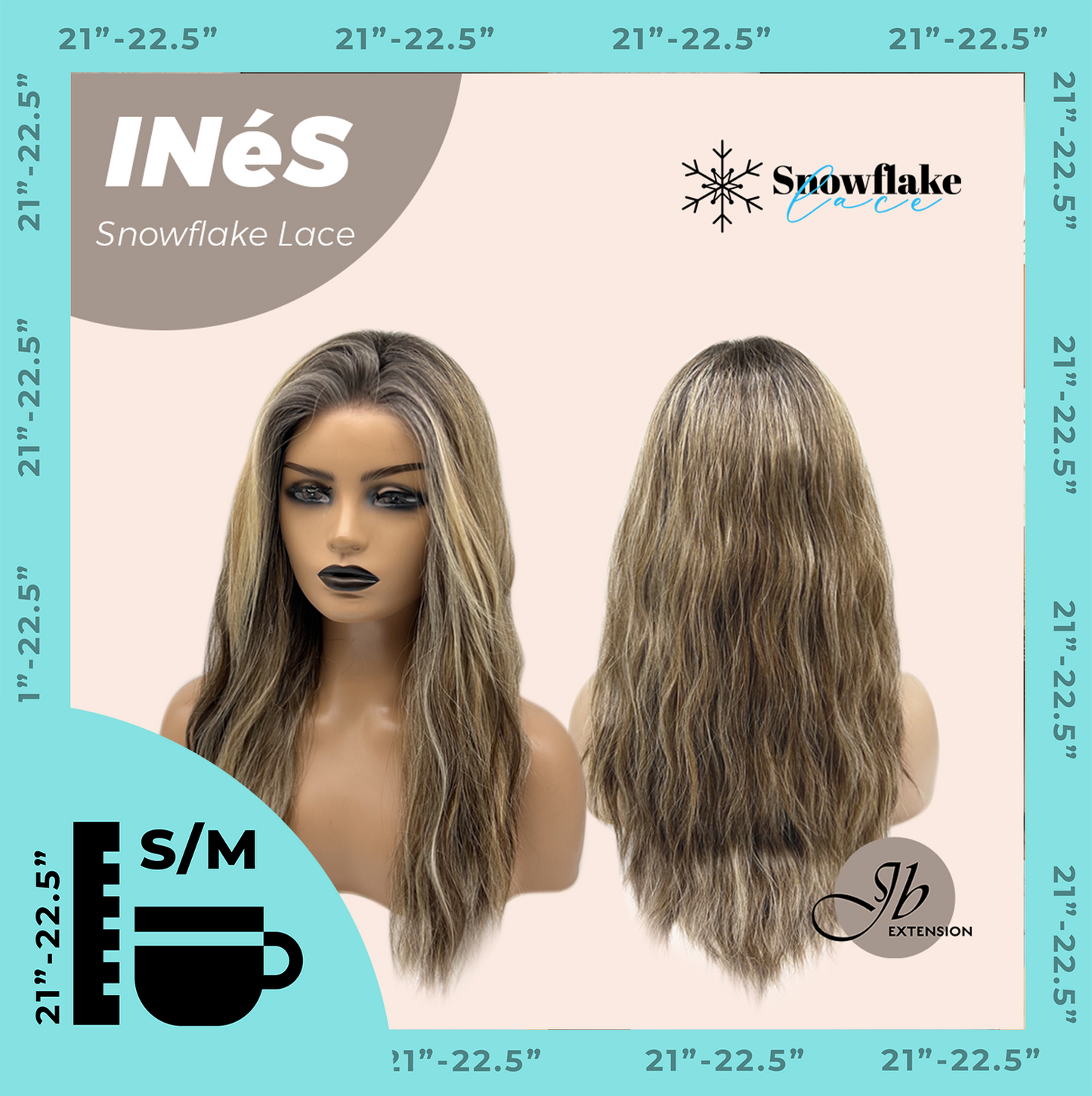 JBEXTENSION 22 Inches Mix Blonde Pre-Cut Snowflake Lace Frontlace Glueless Wig INéS SNOWFLAKE【PERMATEASE】【BENDY EAR TABS】- S/M Alexwigs