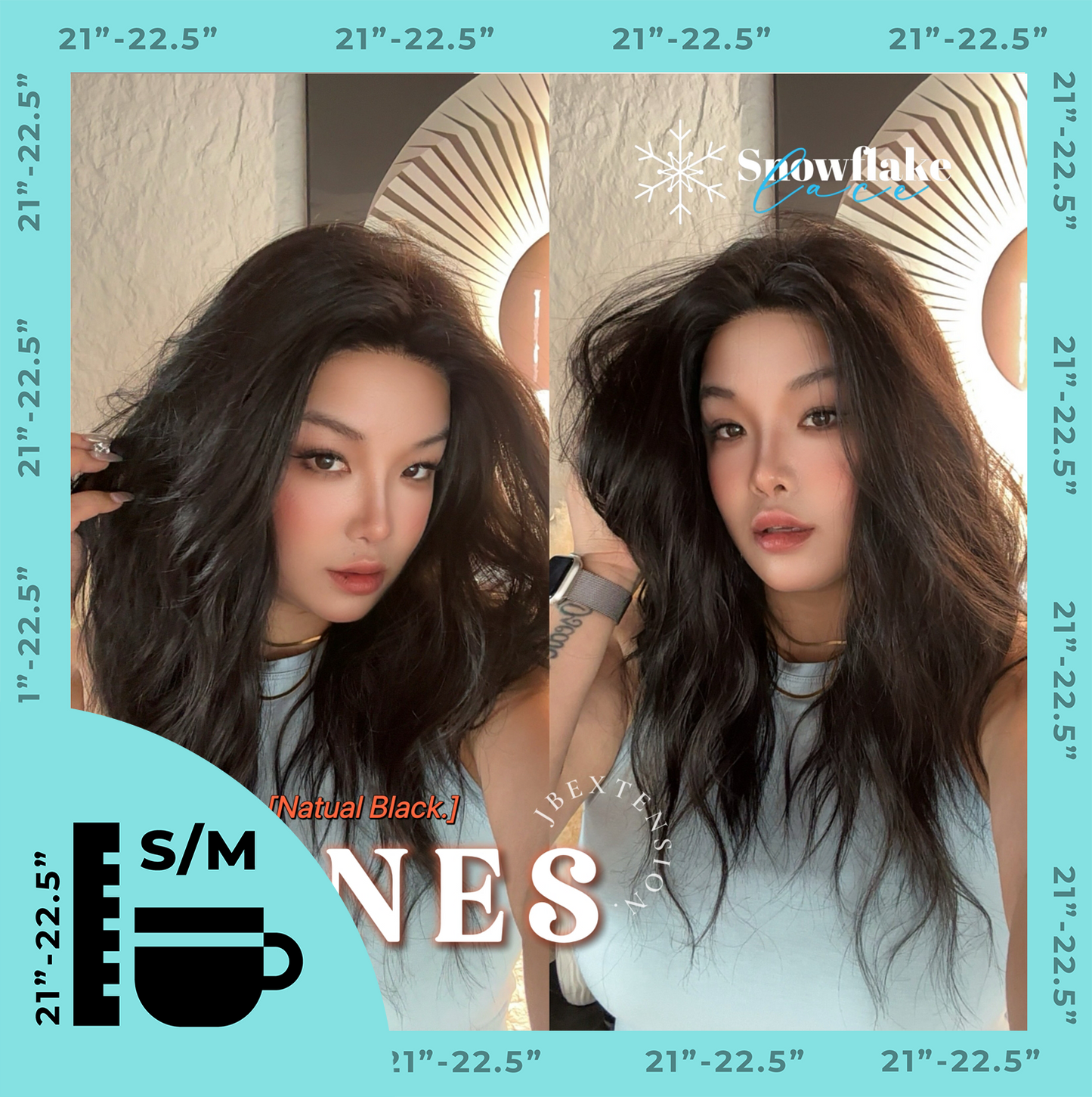 JBEXTENSION 22 Inches Natural Black Pre-Cut Snowflake Lace Frontlace Glueless Wig INéS NATURAL BLACK【PERMATEASE】【BENDY EAR TABS】 Alexwigs