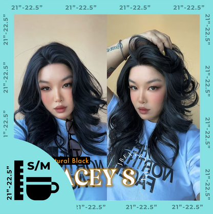 JBEXTENSION 20 Inches Natural Black Pre-Cut Snowflake Lace Frontlace Glueless Wig KACEY S NATURAL BLACK【PERMATEASE】【BENDY EAR TABS】- S/M Alexwigs