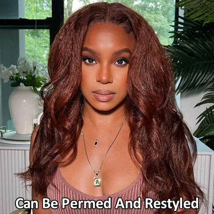 #33 Red Brown Auburn Colored Kinky Straight 13x4/5x5 HD Transparent Lace Frontal Wigs Alexwigs