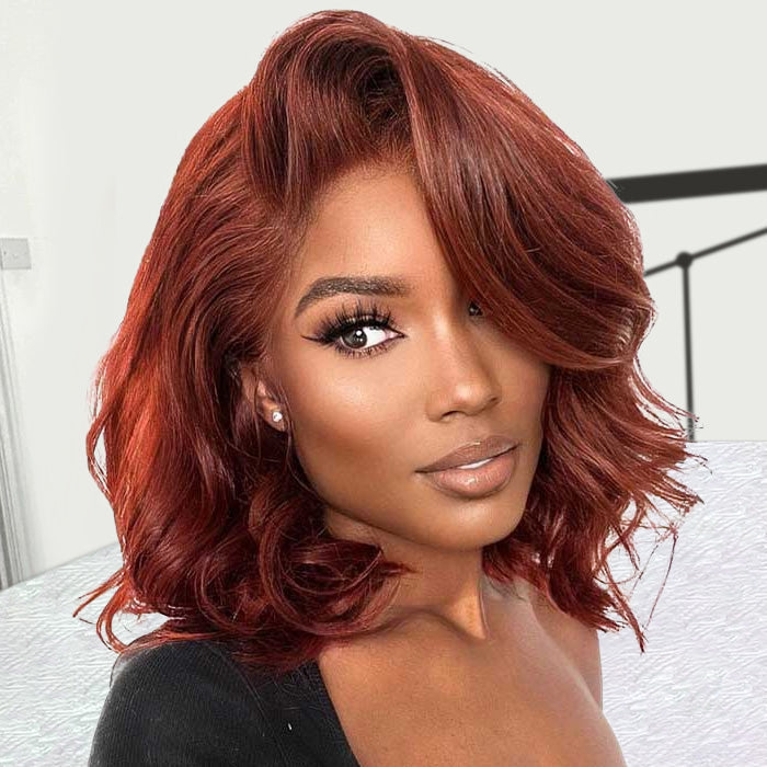 #33 Reddish Brown Color Body Wave 13x4/5x5 HD Lace Frontal Wigs Short Bob Red Brown Wig 220% Density Alexwigs