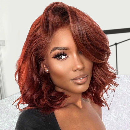 #33 Reddish Brown Color Body Wave 13x4/5x5 HD Lace Frontal Wigs Short Bob Red Brown Wig 220% Density Alexwigs