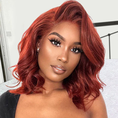 #33 Reddish Brown Color Body Wave 13x4/5x5 HD Lace Frontal Wigs Short Bob Red Brown Wig 220% Density Alexwigs