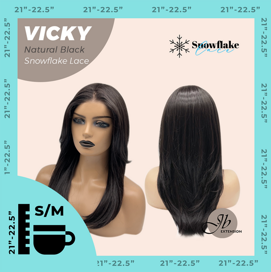 JBEXTENSION 20 Inches Natural Black Pre-Cut Snowflake Lace Frontlace Glueless Wig VICKY NATURAL BLACK【PERMATEASE】【BENDY EAR TABS】 Alexwigs