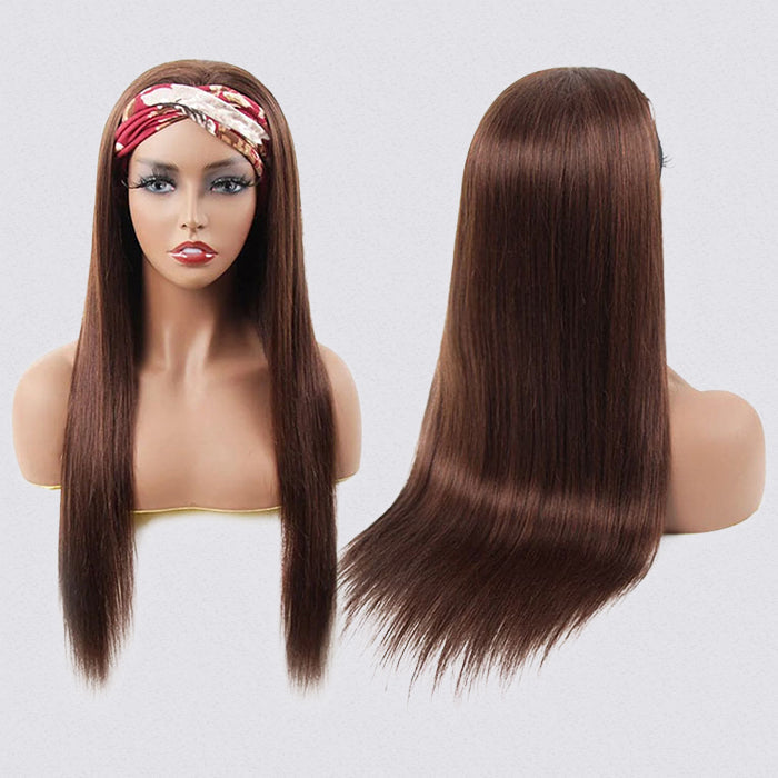 #4 Chocolate Brown Headband Wigs Virgin Human Hair No Gel No Glue Silk Scarf Wigs Alexwigs