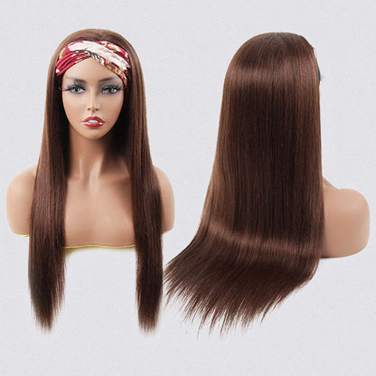 #4 Chocolate Brown Headband Wigs Virgin Human Hair No Gel No Glue Silk Scarf Wigs Alexwigs