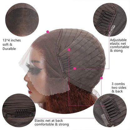 #33 Red Brown Auburn Colored Kinky Straight 13x4/5x5 HD Transparent Lace Frontal Wigs Alexwigs