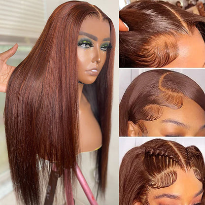 #33 Red Brown Auburn Colored Straight Lace Front Wig 13x4 13x6 HD Transparent Lace Frontal Wigs Alexwigs