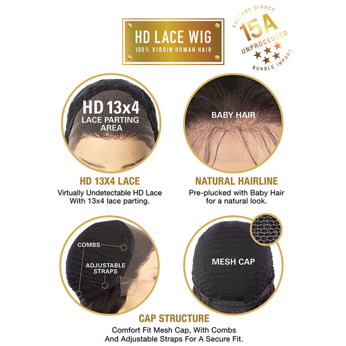 Sensationnel Unprocessed 15A 100% Virgin Human Hair 13X4 HD Lace Part Wig - STRAIGHT 22 Alexwigs