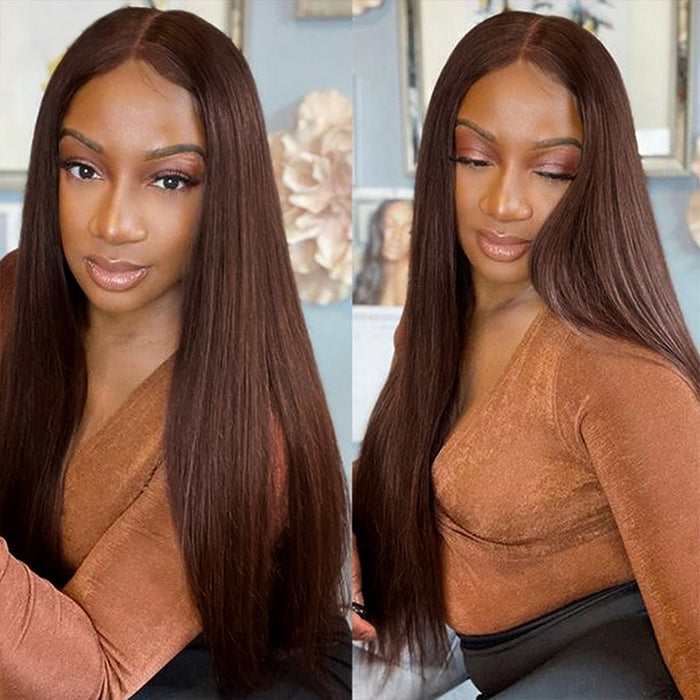 #4 Chocolate Brown Straight V/U Part Wig No Leave Out Glueless Human Hair Wigs Beginner Friendly Alexwigs